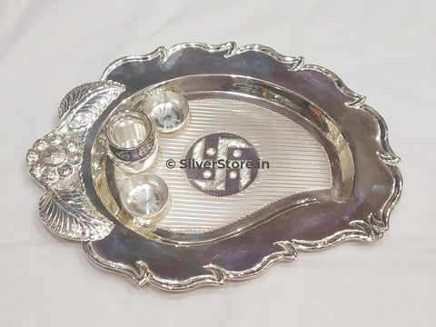 Silver Pooja Thali - Pan Shape 925 Bis Hallmarked Pooja