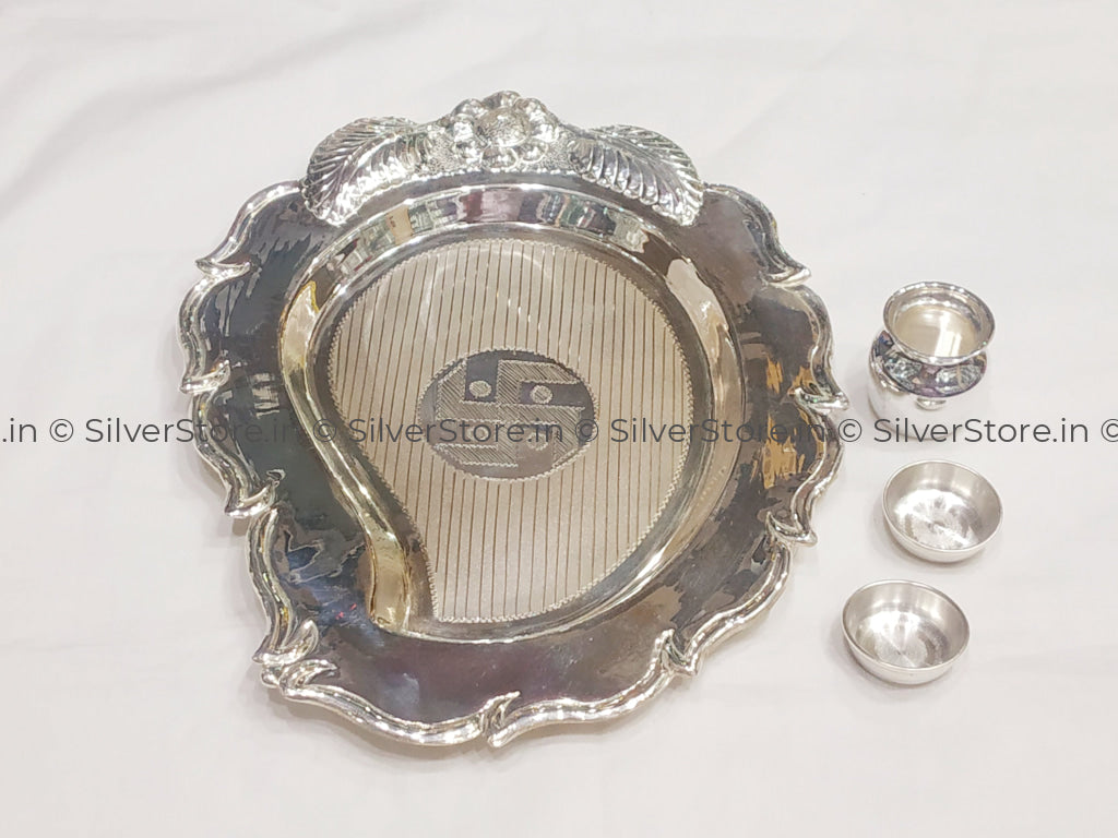 Silver Pooja Thali - Pan Shape 925 Bis Hallmarked Pooja