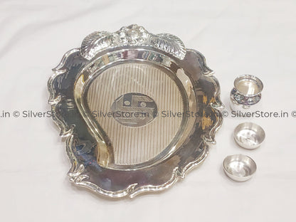 Silver Pooja Thali - Pan Shape 925 Bis Hallmarked Pooja
