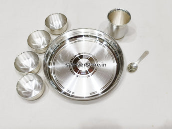 Silver Pooja Thali Set - 6 Size Pack Of 7 Pcs