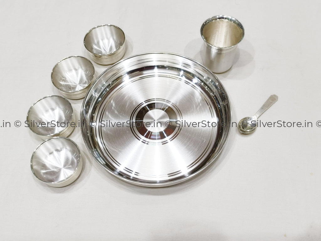 Silver Pooja Thali Set - 6 Size Pack Of 7 Pcs