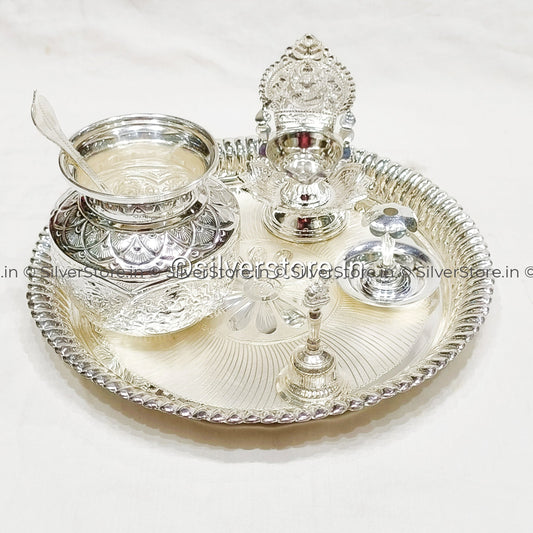 Silver Pooja Thali Set - 925 Silver -9 Size Pack Of 6