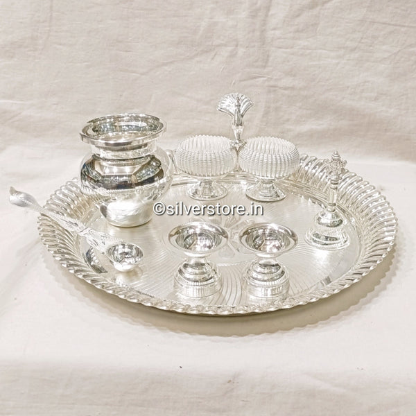 Silver Pooja Thali Set - 925 9 Size Pack Of 7 Silver Pooja Thali