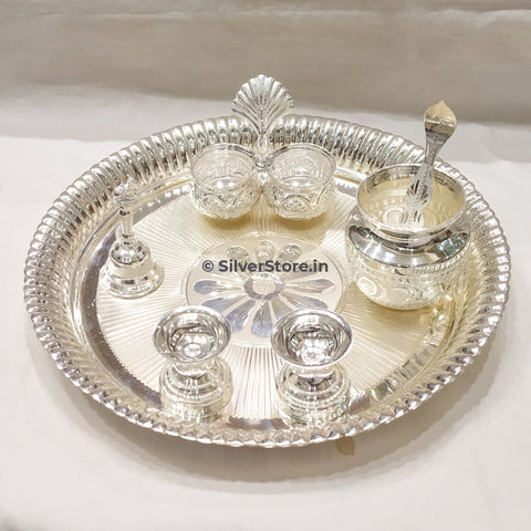 Silver Pooja Thali Set - 925 9 Size Pack Of 7 Silver Pooja Thali