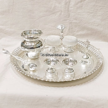 Silver Pooja Thali Set - 925 9 Size Pack Of 7 Silver Pooja Thali