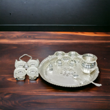 Silver Pooja Thali Set - 925 9 Size Pack Of 7 With Four Bowl Kum Holder Silver Pooja Thali