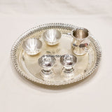 Silver Pooja Thali Set - 925 Pack Of 6 10 Inches Size Silver Pooja Thali