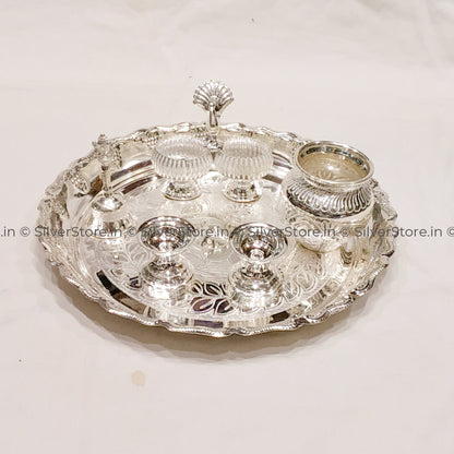 Silver Pooja Thali Set - 925 Pack Of 6 Silver Pooja Thali
