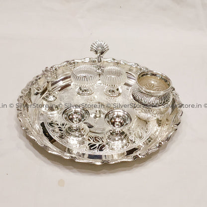 Silver Pooja Thali Set - 925 Pack Of 6 Silver Pooja Thali
