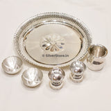 Silver Pooja Thali Set - 925 Pack Of 6 9 Inches Size Silver Pooja Thali