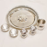 Silver Pooja Thali Set - 925 Pack Of 6 9 Inches Size Silver Pooja Thali