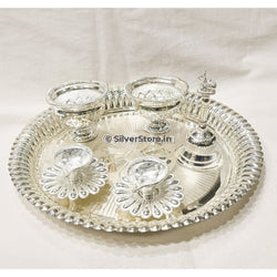 Silver Pooja Thali Set - 925 Silver Pack Of 6 Pcs 8 Size