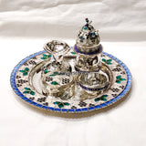 Silver Pooja Thali - With Traditional Meena Work 925 Silver Pack Of 6 Items Pooja