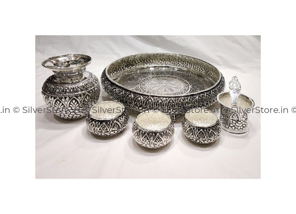 Silver Poojs Set - 925 Pure Silver Pooja Thali