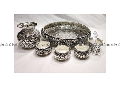 Silver Poojs Set - 925 Pure Silver Pooja Thali