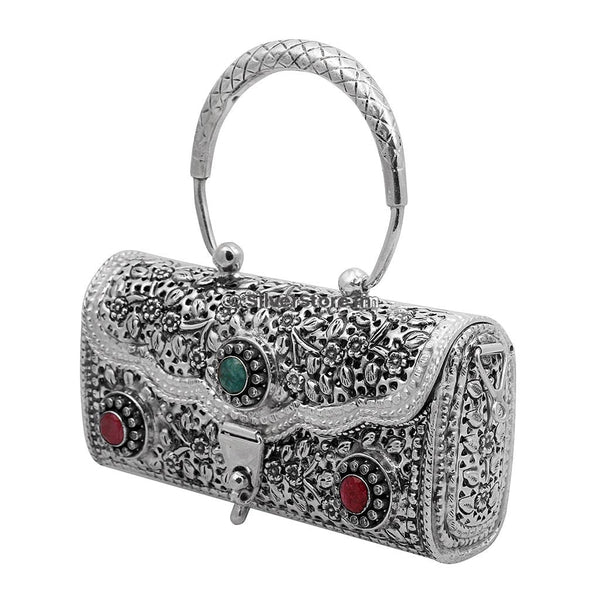 Black Oxidized Pure Silver Purse With Handle Emerald Stone For Ladies at Rs  40000/piece in Jaipur