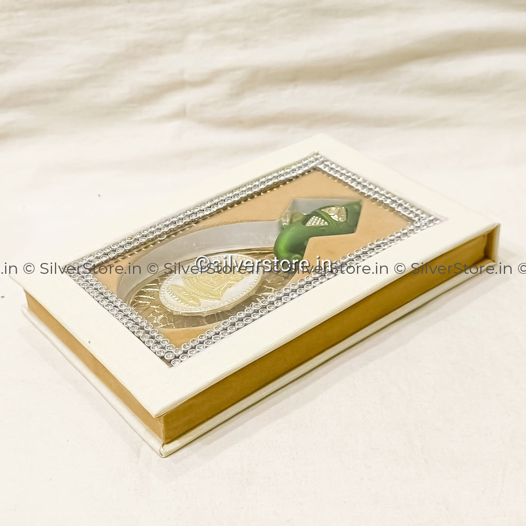 Silver Radha Krishna Coin For Gift - 10 Grams Gangajamna With Velvet Gift Box