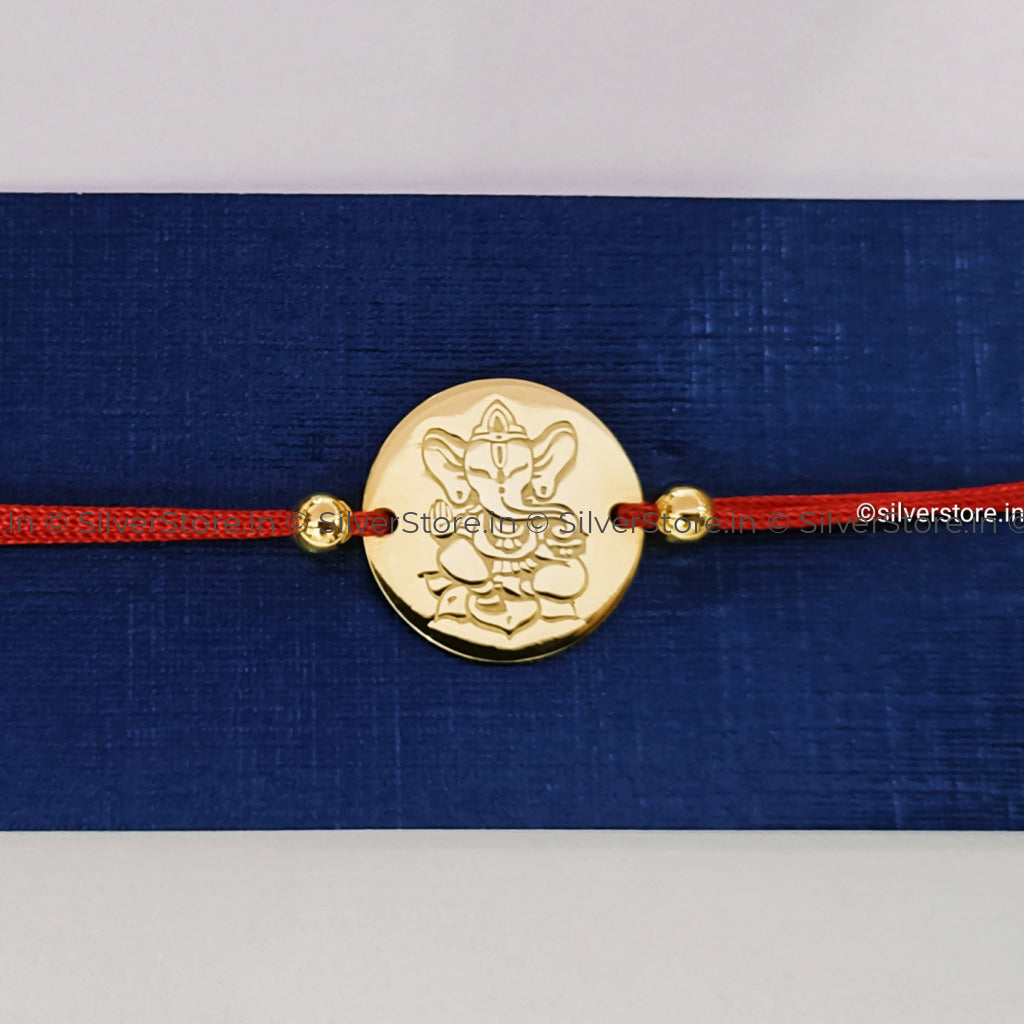 Silver Rakhi For Brother - Ganesh Pattern R1