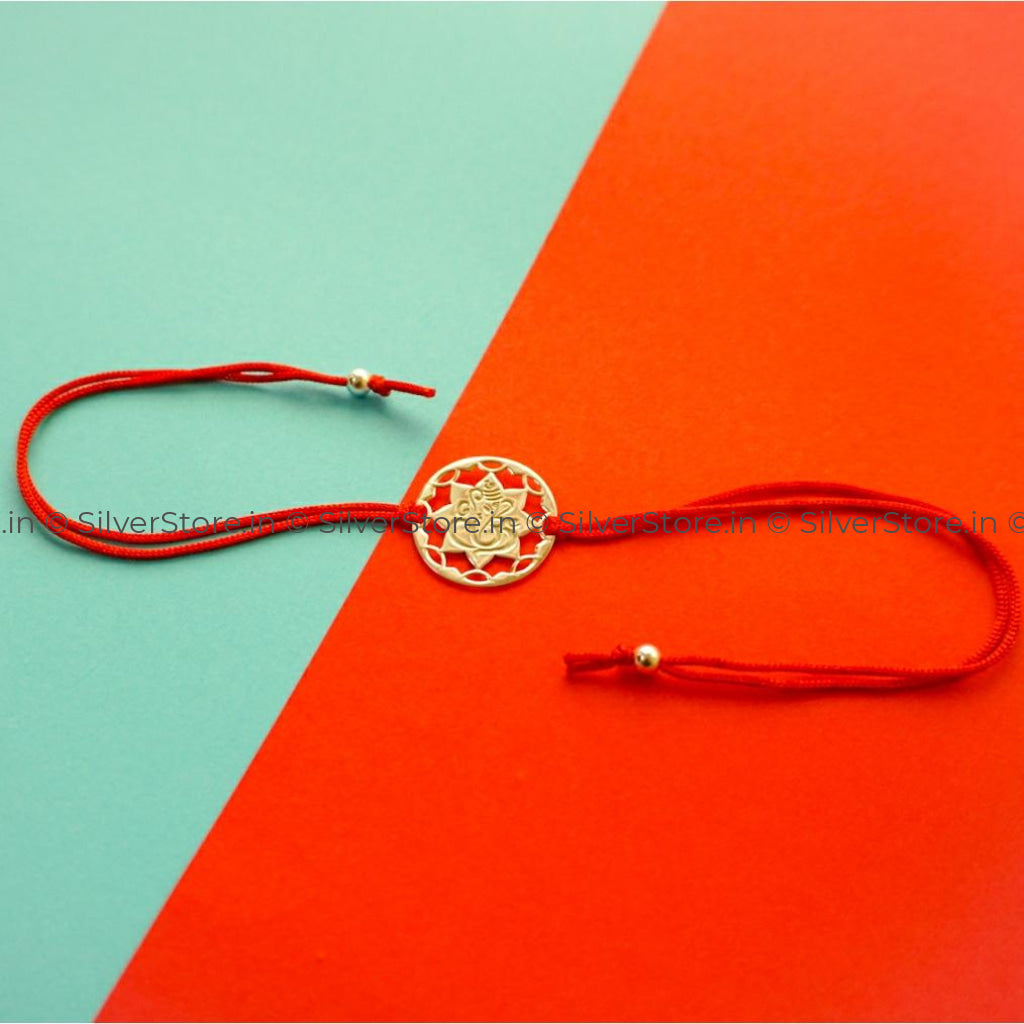 Silver Rakhi For Brother - Ganesh Pattern R7