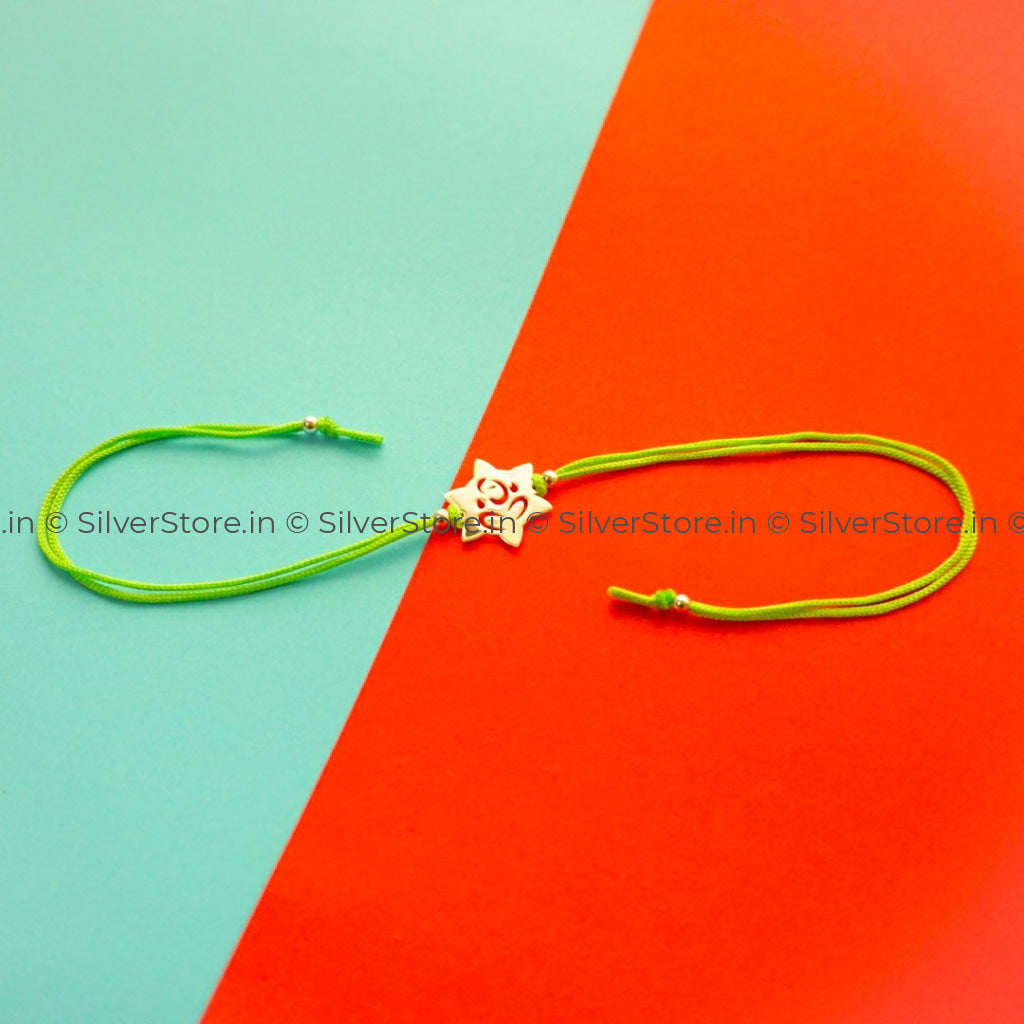 Silver Rakhi For Brother - Ganesh Pattern R8