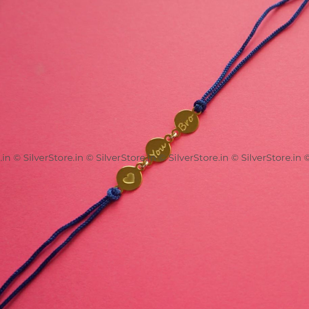 Silver Rakhi For Brother-Love You Bro Pattern-R9