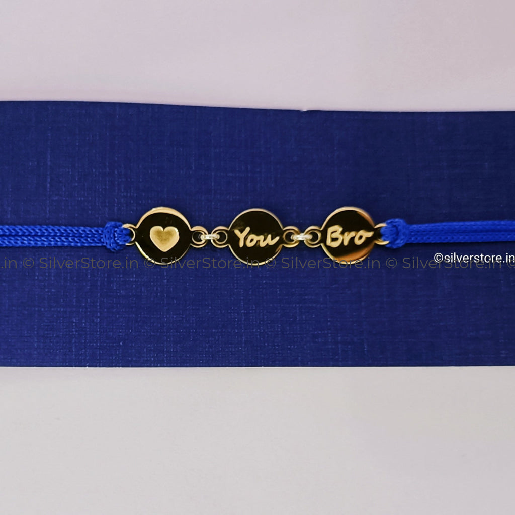 Silver Rakhi For Brother-Love You Bro Pattern-R9