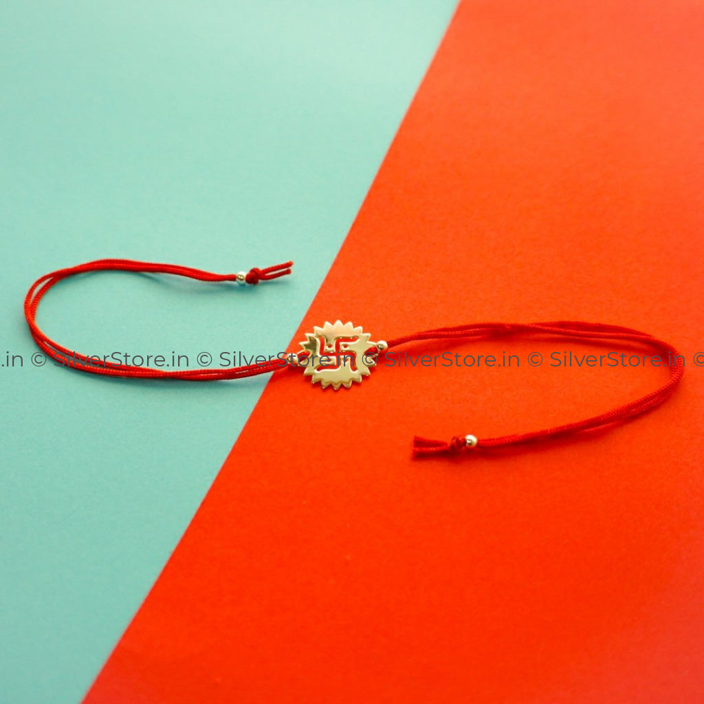 Silver Rakhi For Brother - Swastik Pattern R2