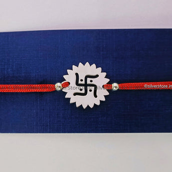 Silver Rakhi For Brother - Swastik Pattern R2