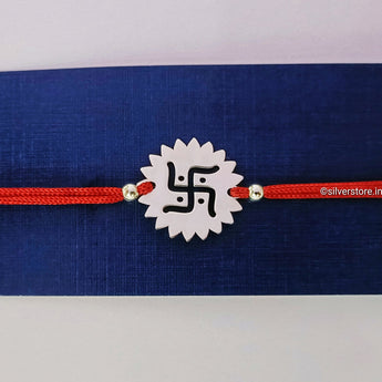 Silver Rakhi For Brother - Swastik Pattern R2