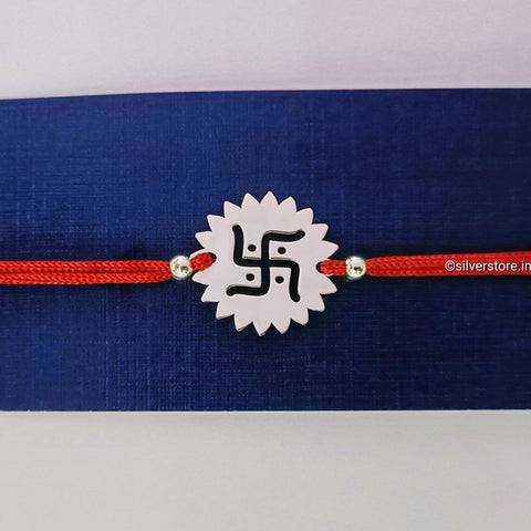 Silver Rakhi For Brother - Swastik Pattern R2