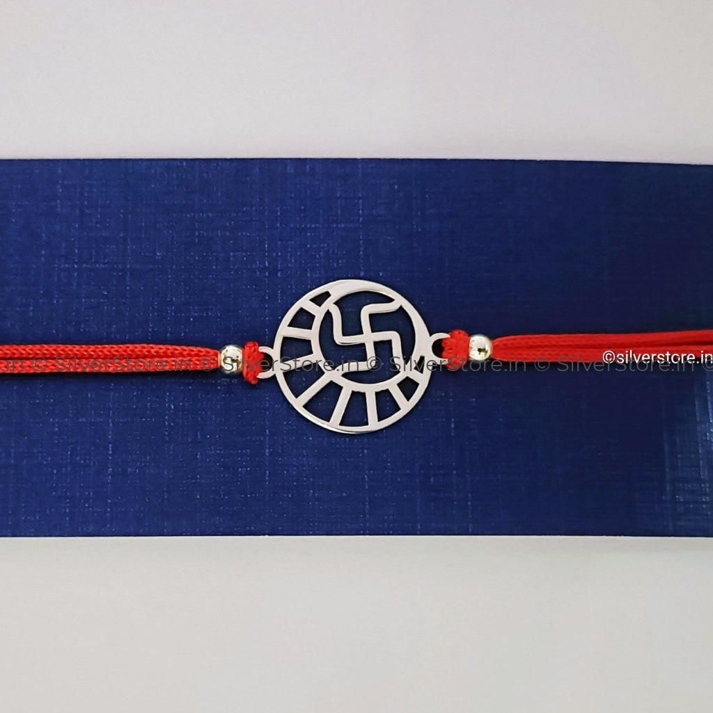 Silver Rakhi For Brother - Swastik Pattern R4