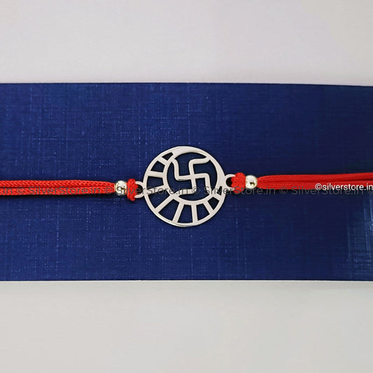 Silver Rakhi For Brother - Swastik Pattern R4