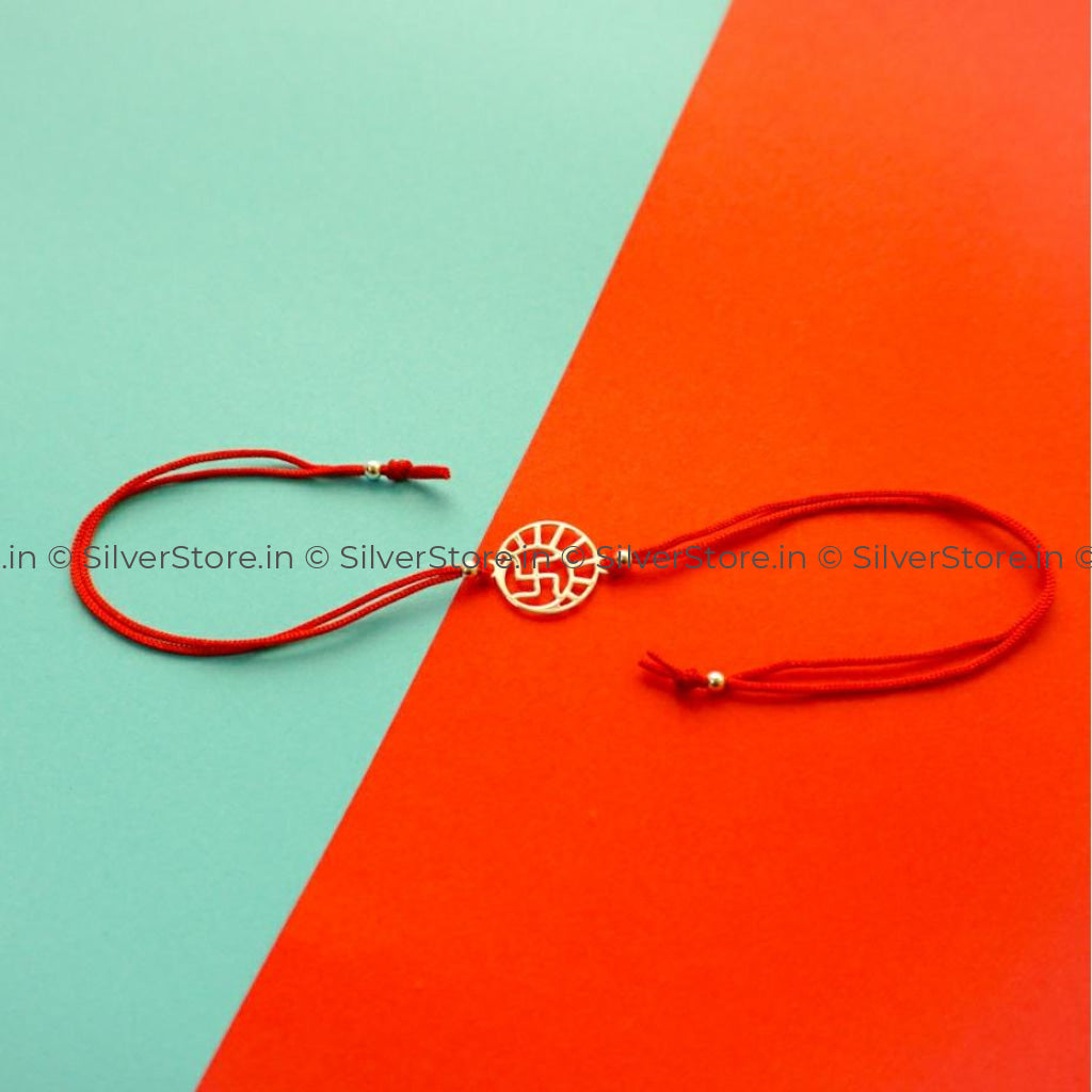 Silver Rakhi For Brother - Swastik Pattern R4