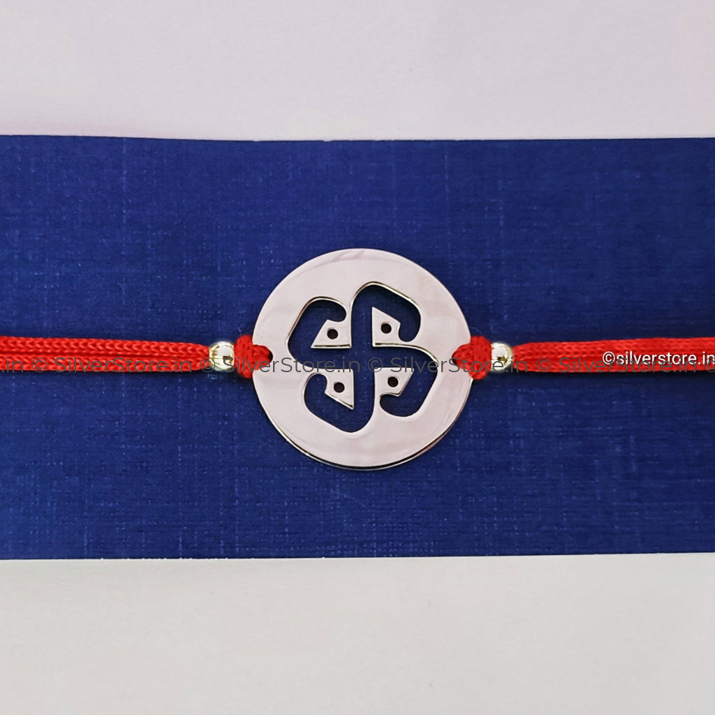 Silver Rakhi For Brother - Swastik Pattern R6