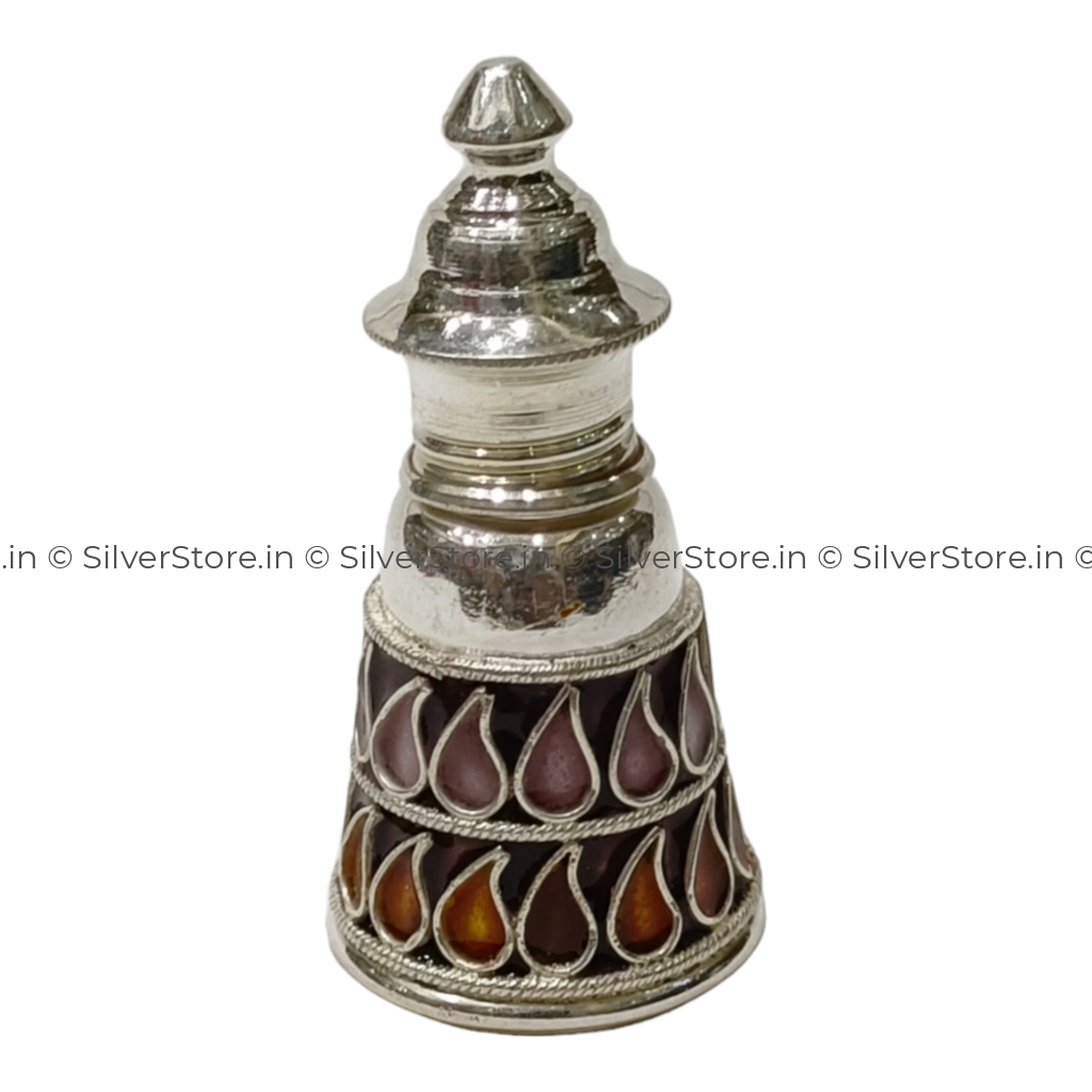Silver Sindoor Box With Stick - 925 Silver Meena Pattern
