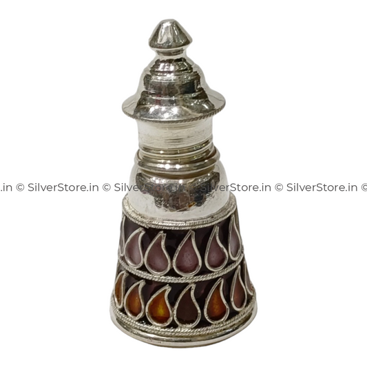 Silver Sindoor Box With Stick - 925 Silver Meena Pattern