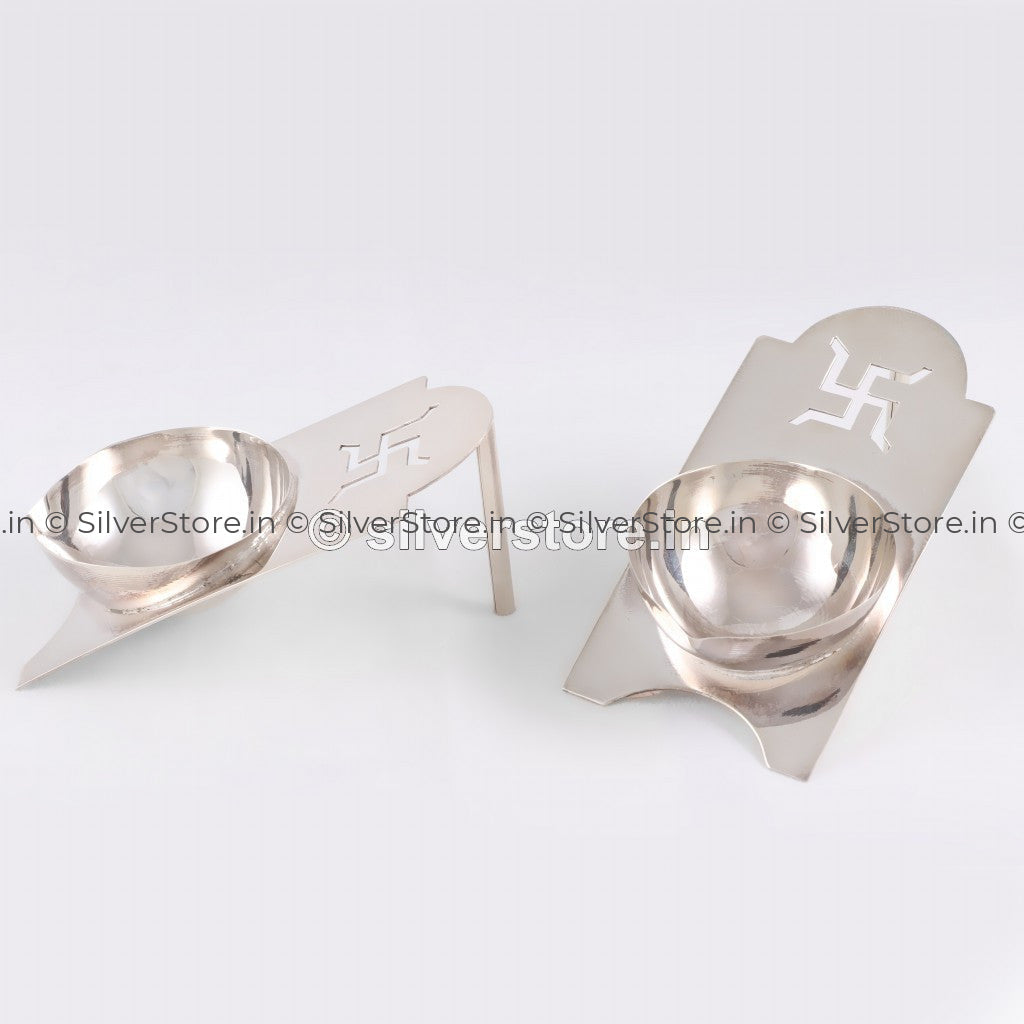 Silver Swastik Diya - Pack Of 2 Pooja Item