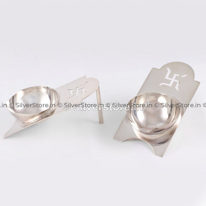Silver Swastik Diya - Pack Of 2 Pooja Item