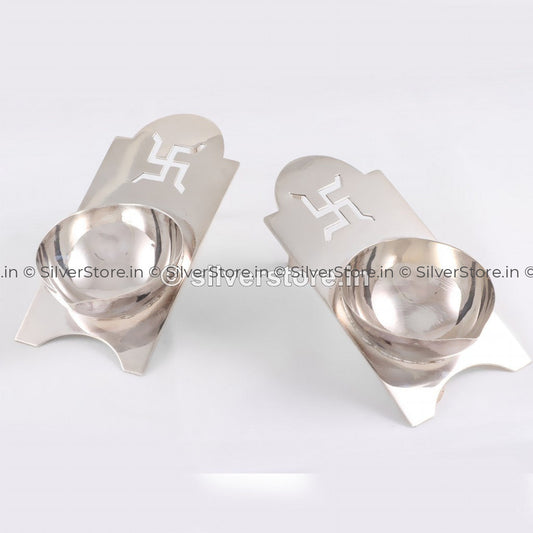 Silver Swastik Diya - Pack Of 2 Pooja Item