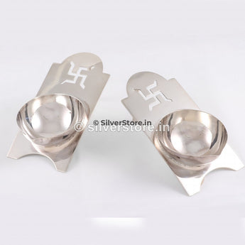 Silver Swastik Diya - Pack Of 2 Pooja Item