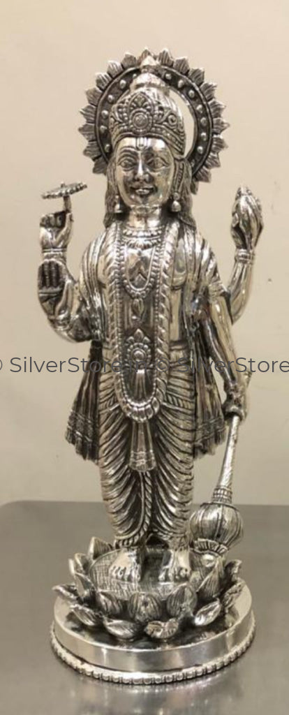 Silver Vishnu Idol / Satyanarayan Idol - 925 Silver 9’’ Inches