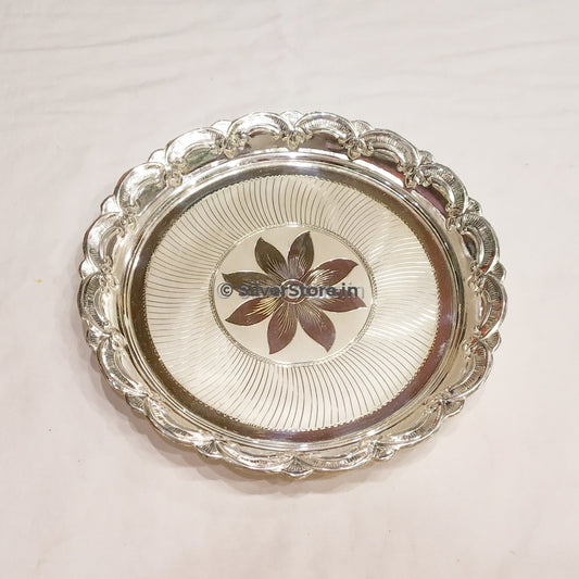 925 Silver Pooja Plate - 10 Size Silver
