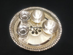 925 Silver Pooja Thali Set - Pack Of 5 Pc 8 Size Silver Pooja