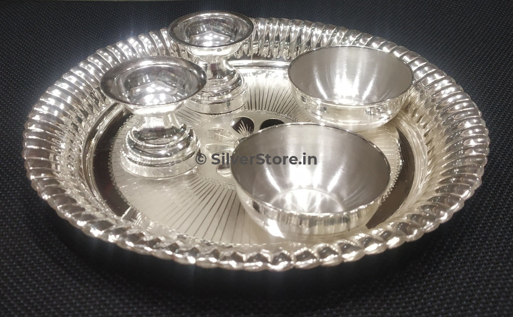 925 Silver Pooja thali set - Pack of 5 pc - 8