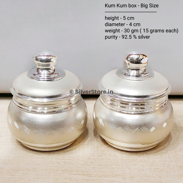 Silver Kum Box - Big Size Pack Of 2 Pooja Item